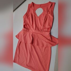 Charlotte Russe Fit & Flare Dress Womens Size L Peach Cutout Pleated Back Zip